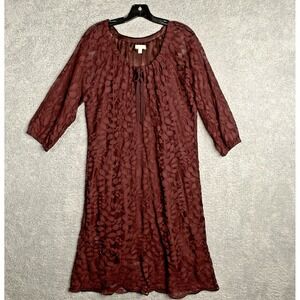 Garnet Hill Boheme Easy Lace Overlay Shift Dress Sz 14 Burgundy 3/4 Sleeve Lined